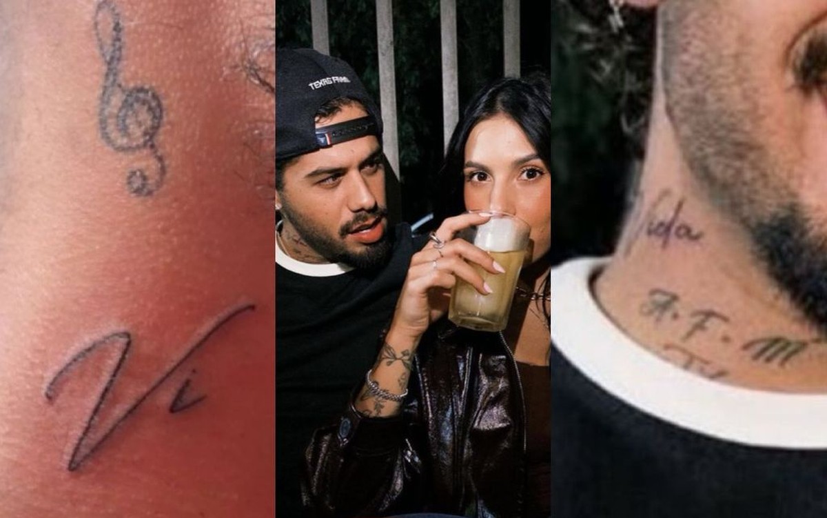 Zé Felipe posa com Ana Castela e exibe "nova tatuagem" no pescoço