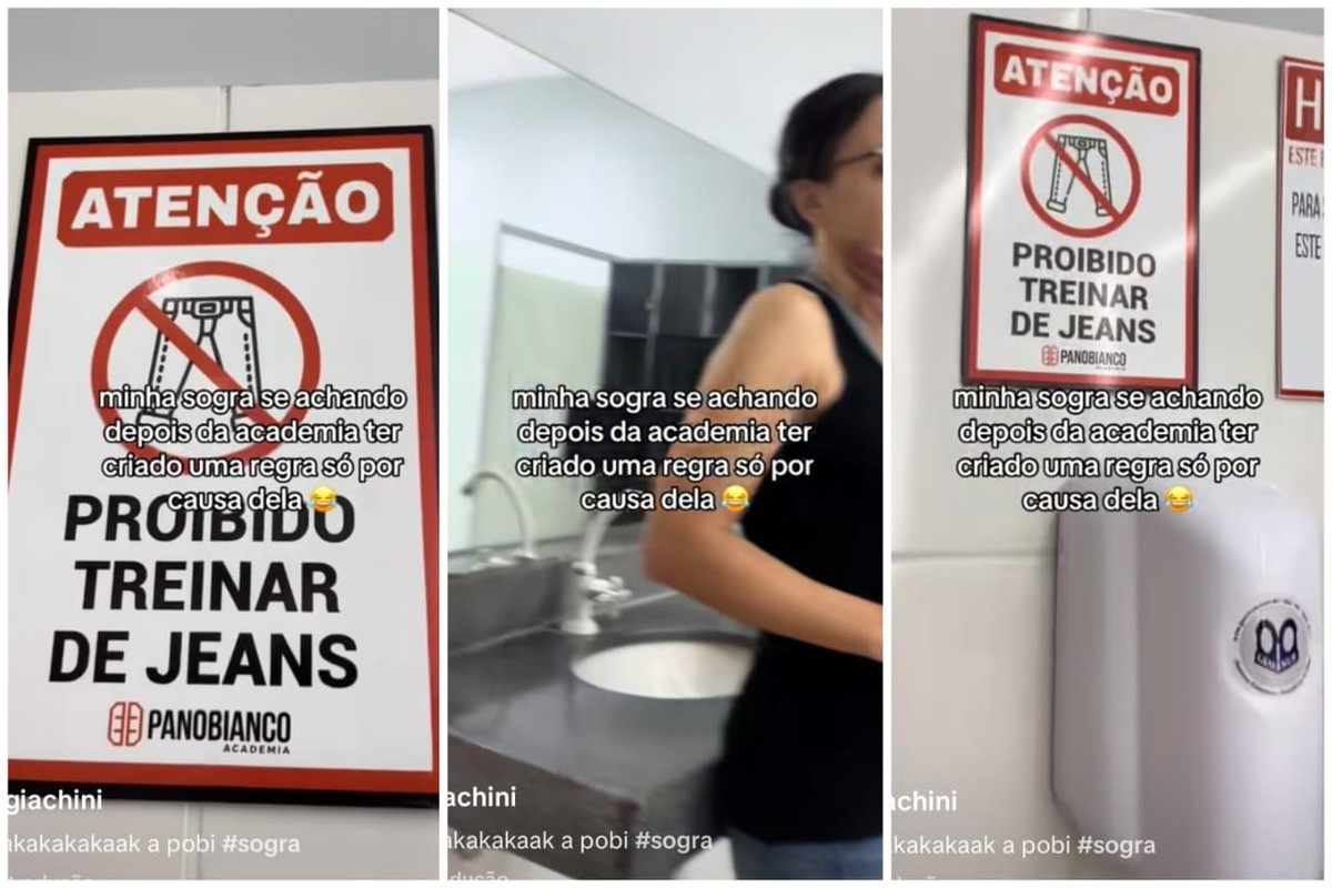 ‘Proibido treinar de jeans’: placa em academia gera debate nas redes sociais sobre dress code da malhação